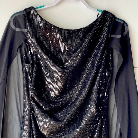 R&M Richards Black Sequin Glitter Formal Evening Prom Dress Lace Overlay, Sz 6 - Picture 4 of 9